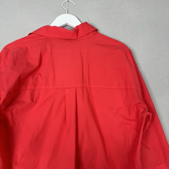 Monrow Womens Top Small Coral Pink Poplin Shirt Relaxed Fit Beachy Old Money - Picture 8 of 11